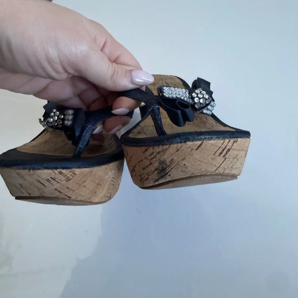 Vintage 90s Guess‎ Denim Cork Wedges Size 6